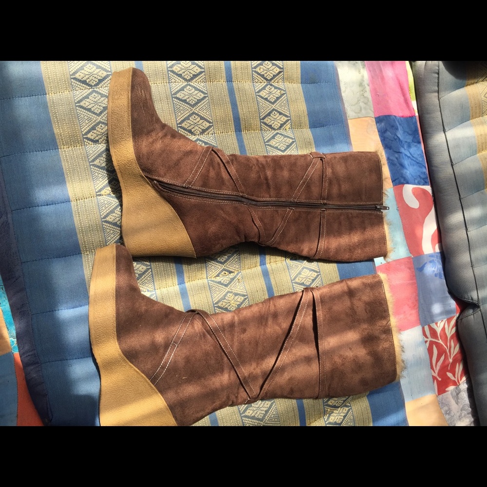 Cute brown wedge boots